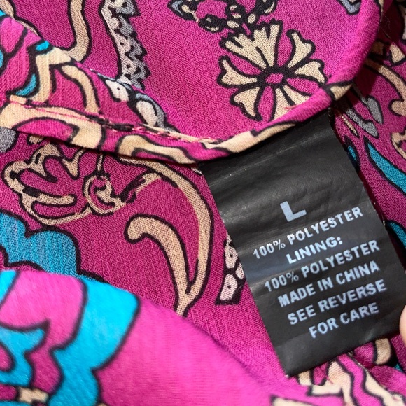 New Directions Patterned Pink and Blue Tie Detail Top - Picture 3 of 6